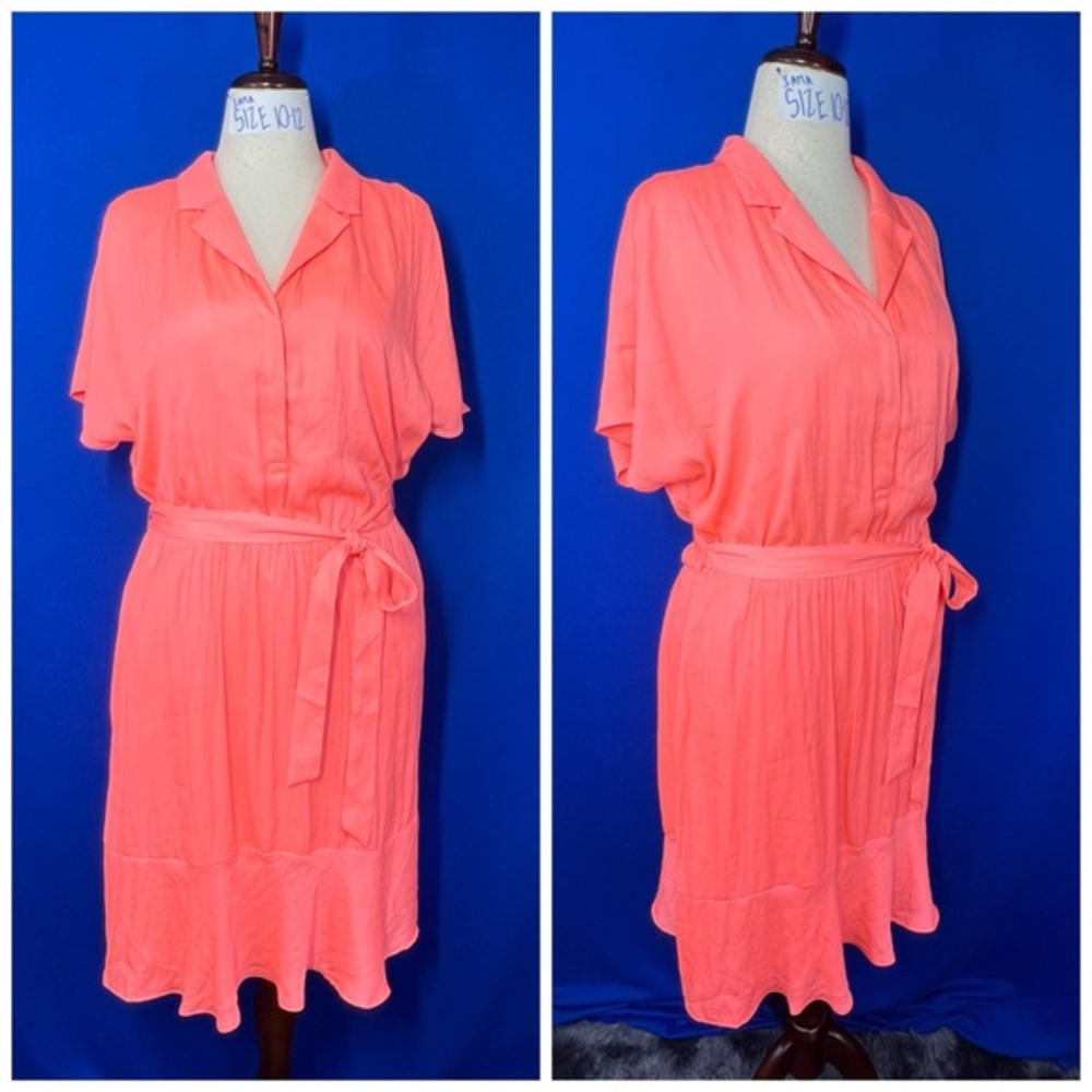 👗 |•BANANA REPUBLIC•| BRIGHT Coral Belted Shirt Dress Size 14